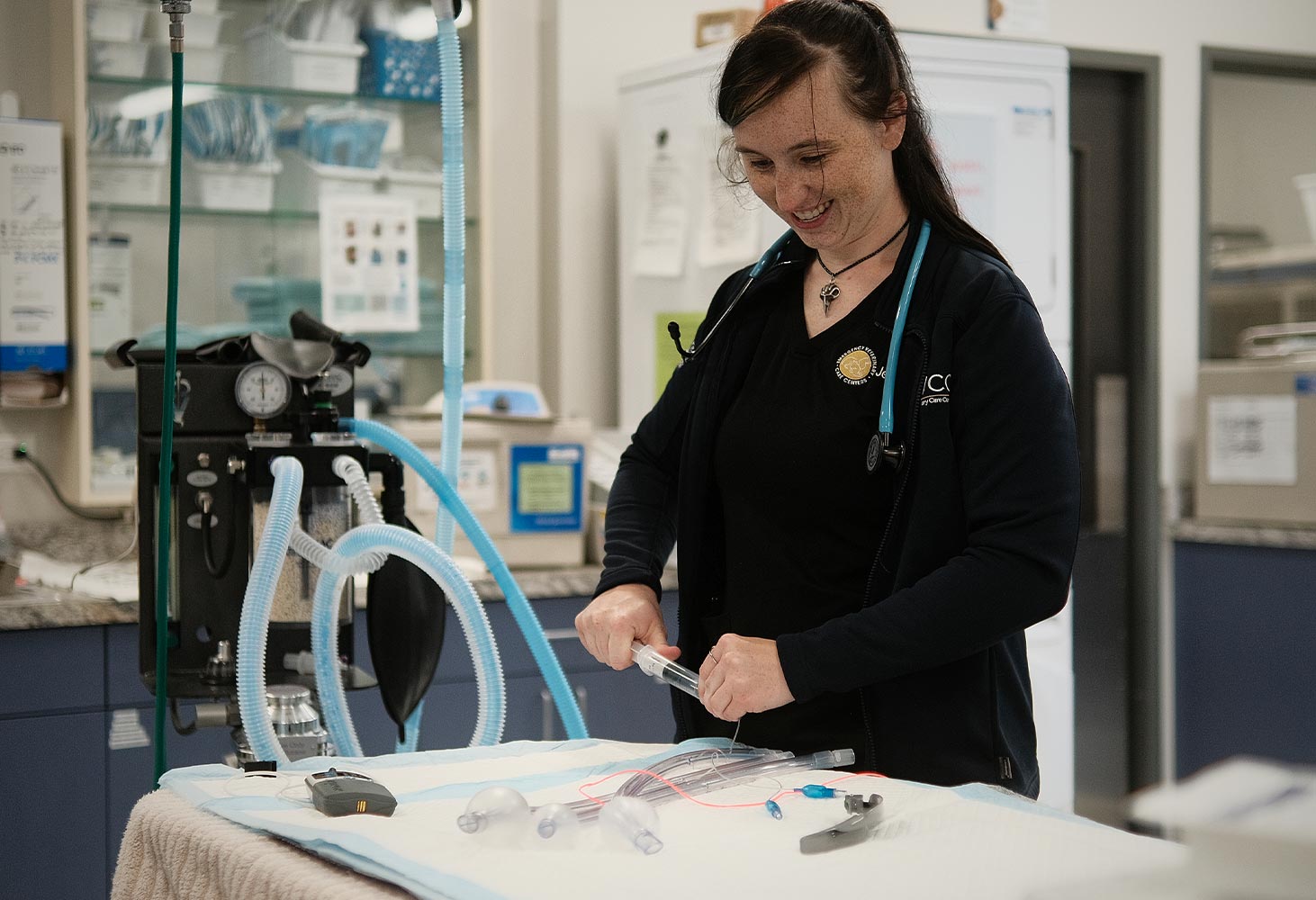 Staff Member Working With Medical Equipment